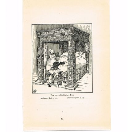16th CENTURY BED, BOOK ILLUSTRATION, c1919