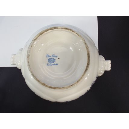 Vintage Blue Peony Japan Handpainted Porcelain Soup Tureen Serving Bowl Dish