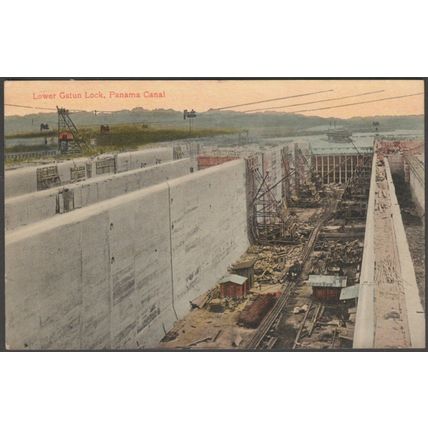 Lower Gatun Lock, Panama Canal, c.1910s - Underwood & Underwood Postcard