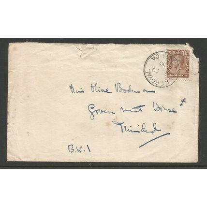 Jamaica 1930 Cover 1 1/2d Brown Used With A Port Royal Postmark SG 109