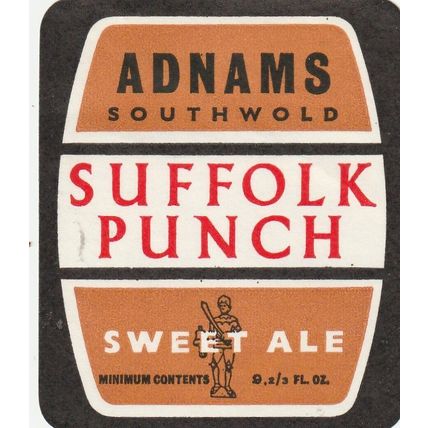 BEER BOTTLE LABEL - ADNAMS BREWERY - SUFFOLK PUNCH SWEET ALE