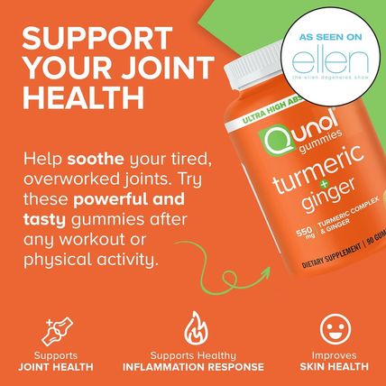 Qunol Turmeric and Ginger Gummies - Joint Support Supplement with Ultra High Abs