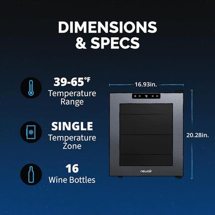 Newair 16 Bottle Wine Cooler Refrigerator | Shadow Series | Freestanding Mirrore