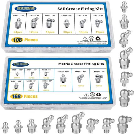 276 PCS SAE & Metric Grease Fittings Kit, Hydraulic Grease Zerks Fittings Standa