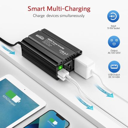 400W Power Inverter DC 12V to 110V AC Car Charger Converter with 4.8A Dual USB P