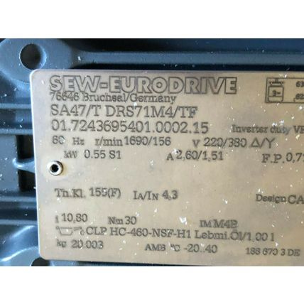 NEW SEW EURODRIVE SA47/T DRS71M4/TF AC GEARMOTOR. INVERTER DUTY,SA47,SJ