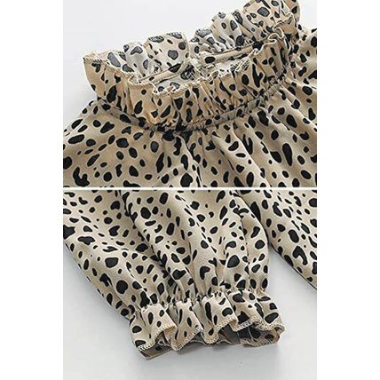 Khaki Frilled Neck 3/4 Sleeves Cheetah Blouse