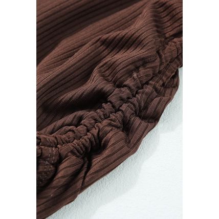 Coffee Ribbed Drawstring Sides Cutout One Piece Swimsuit