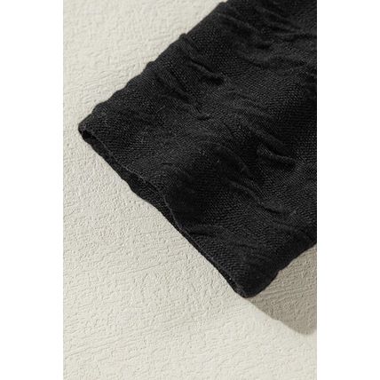 Black Solid Wavy Textured Slim Fit Long Sleeve T Shirt