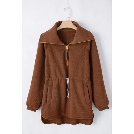 Brown Half Zip Fleece Pullover Sweatshirt