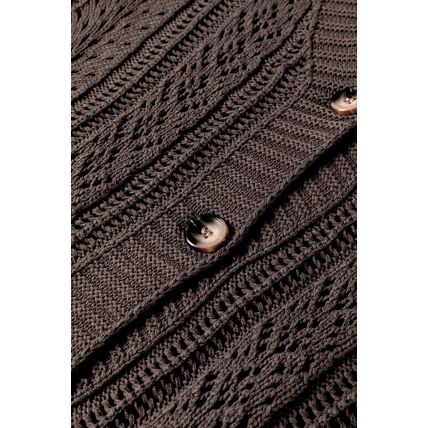 Dark Khaki Open Knit Drop Shoulder Sweater Cardigan