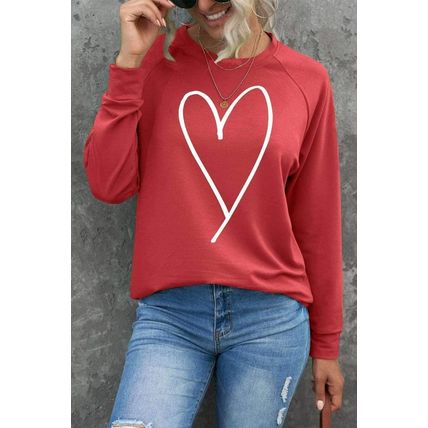 Red Heart Shape Print Long Sleeve Pullover Sweatshirt