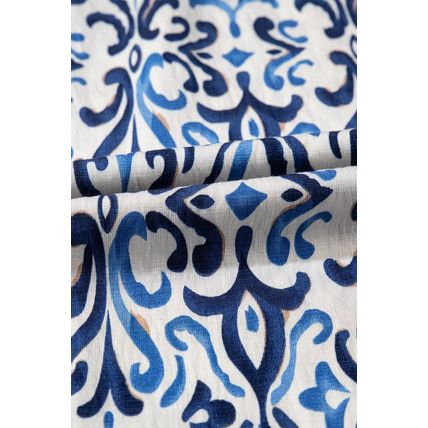 Sky Blue Boho Print Smocked High Waist Maxi Dress