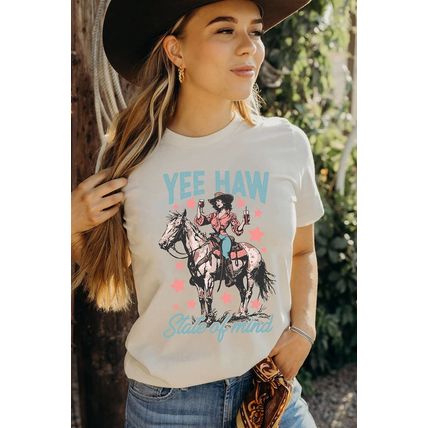 White YEE HAW State of mind Cowgirl Graphic Western Fashion Tee