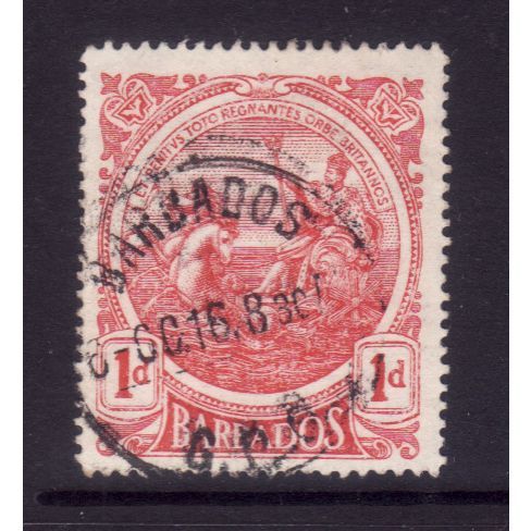 BARBADOS 1917 SG 183a 1d BRIGHT CARMINE FINE USED