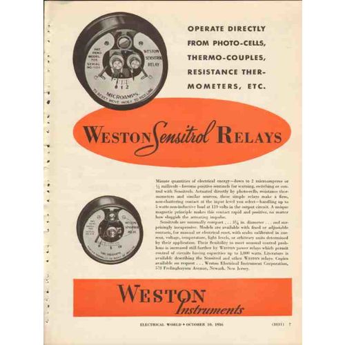 weston electrical instrument company 1936 sensitrol relays vintage ad