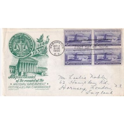 United States 1950 Sesquicentennial removal of the Government FDC written VGC