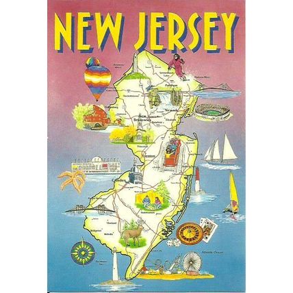 United States NEW JERSEY Map Postcard (Freeman L-7610-E)