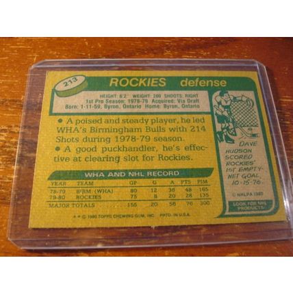 1980/81 Topps, Unscratched, ex/nm, ROB RAMAGE Rc, Rockies #213
