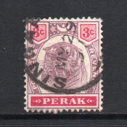 Malaysia (Perak) - 1895-99 - 3c Dull Purple & Carmine (sg68) Used