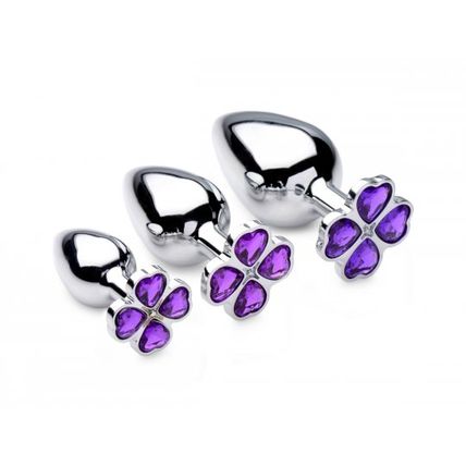 Flower Hearts Anal Plug Set Purple Jewels 3 Different Sizes Small Medium Large !