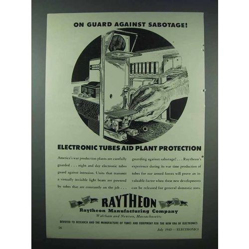 1943 Raytheon Electronic Tubes Ad - Guard Sabotage
