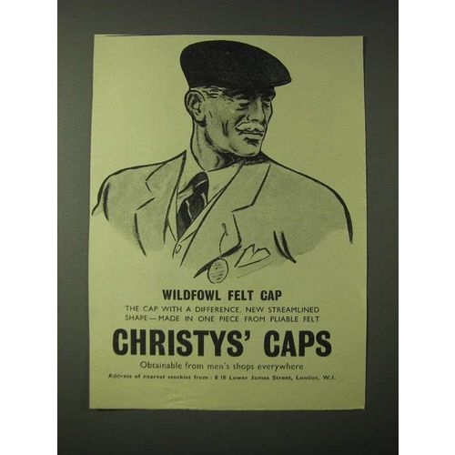 1955 Christys' Caps Ad - Wildfowl Felt Cap