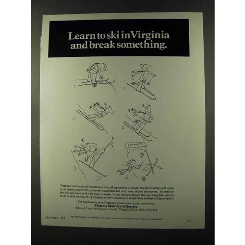 1973 Virginia State Travel Service Ad - Learn to Ski