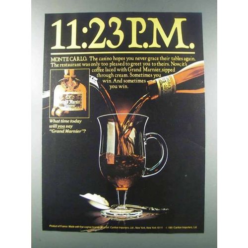 1981 Grand Marnier Liqueur Ad - 11:23 P.M. Monte Carlo