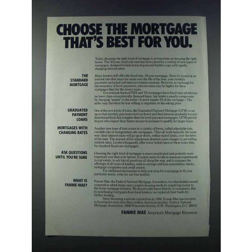 1981 Fannie Mae Mortgages Ad - Choose Best For You