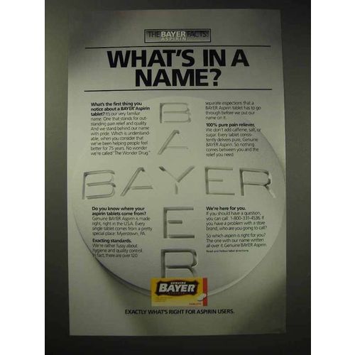 1993 Bayer Aspirin Ad - What's in a Name?
