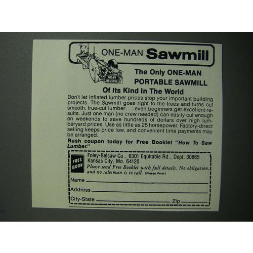 1989 Foley-Belsaw Sawmill Ad - One-man sawmill