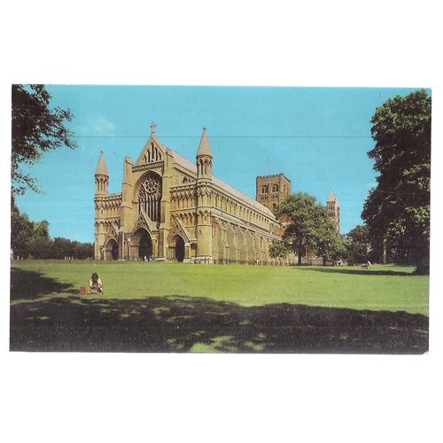 WEST FRONT, ST ALBANS ABBEY, used vintage postcard =