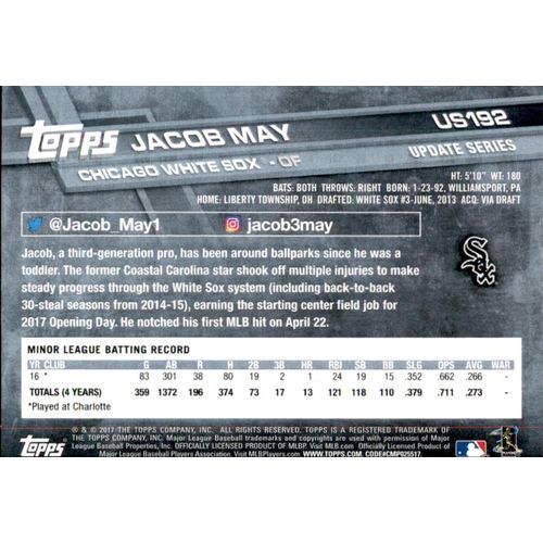 2017 Topps Baseball UPD Jacob May #US192 RC