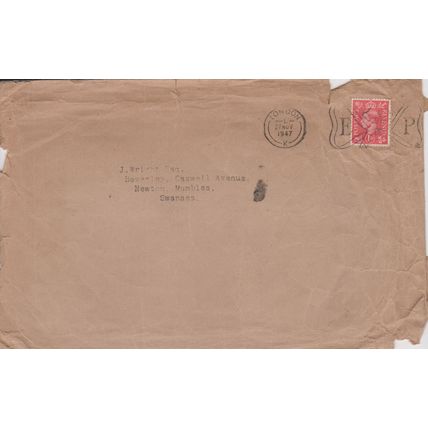 GB 1947 cover London with EP ribbon slogan bit dog eared but OK