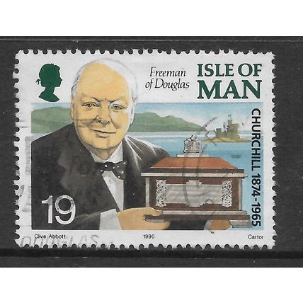 ISLE OF MAN 1990 SIR WINSTON CHURCHILL 19p CHURCHILL & CASKET SG 455 FINE USED