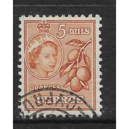 CYPRUS 1955 5M ORANGES BROWN & ORANGE SG 175 FINE USED#