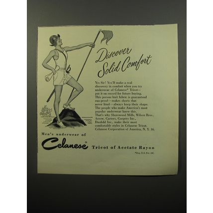 1950 Celanese Tricot Men's Underwear Ad - Discover solid comfort