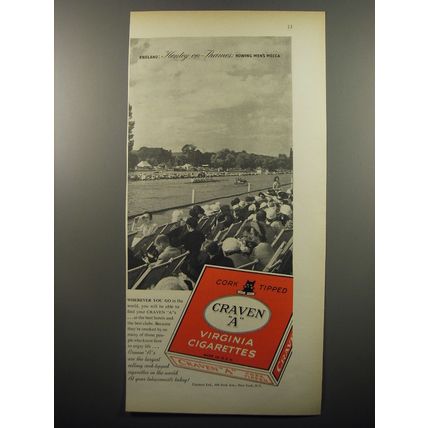 1950 Craven A Cigarettes Ad - England: Henley-on-Thames: Rowing Men's Mecca