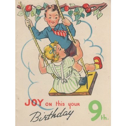 Childrens Playground Swing Antique Birthday Card