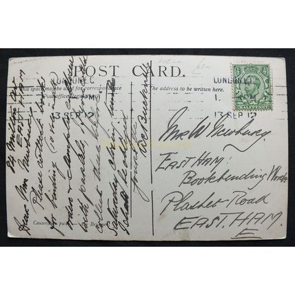 Genealogy Postcard - Mr W NEWBURY, East Ham Bookbinding Works, Plashet Road 1912