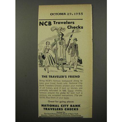 1955 National City Bank Travelers Checks Ad - The Traveler's Friend