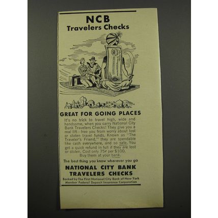 1955 National City Bank Travelers Checks Ad - Great for Going Places