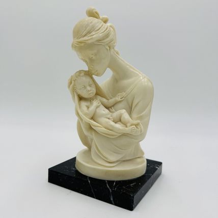A. Santini Mother & Child Alabaster Sculpture Classic Figurine 7.5” Italy Vtg