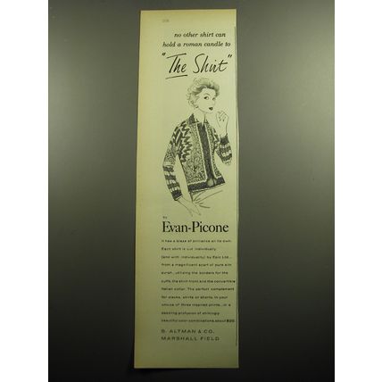 1958 Evan-Picone Fashion Ad - No other shirt can hold a roman candle