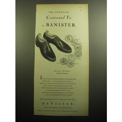 1958 Banister Continental Tie Shoes Ad - The Debonair Continental Tie