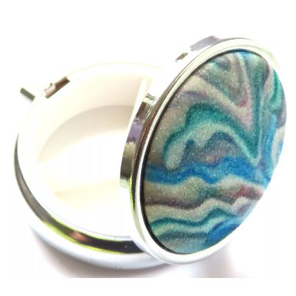 Glitter Pill Box Blue, White, Grey & Purple Swirls Round 2 CM Christmas Gift