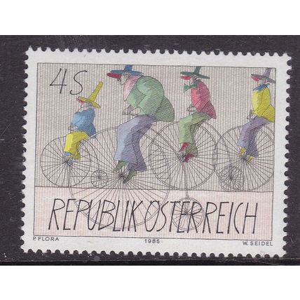 Austria 1985 Paul Flora Clowns Riding High Bicycles Mint Never Hung SG 2068 VGC