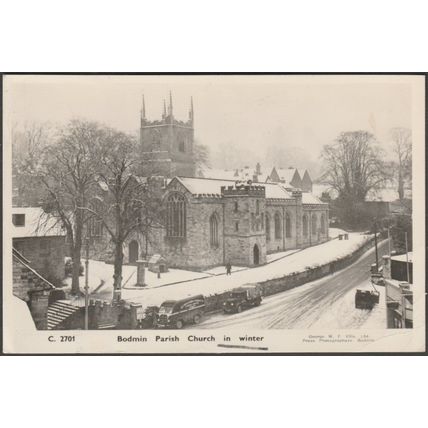 Bodmin Parish Church in Winter, Cornwall, 1954 - George Ellis RP Postcard