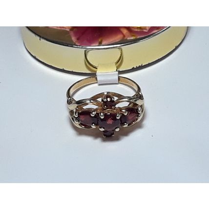 Estate 1.25ctw Pear &Rd Natural Garnet 10Kt Yellow Gold Vintage design Ring20399